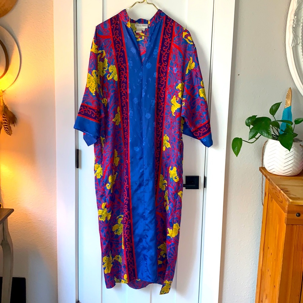 Charles & Keith Dragon Print Kimono Duster Maxi Robe Dress Pockets